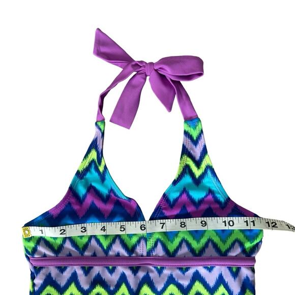 Justice Swim Tops (2) Tankini Ruffle Tie Dye Geometric Neck Tie Girls Size 8 - Picture 7 of 8